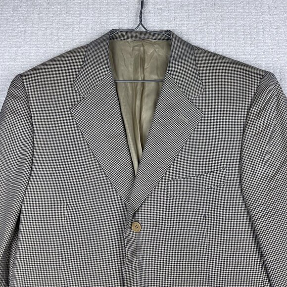 CANALI Light Beige Houndstooth Silk / Wool Blazer Jacket Italy Made Men 50R Read - Picture 2 of 16